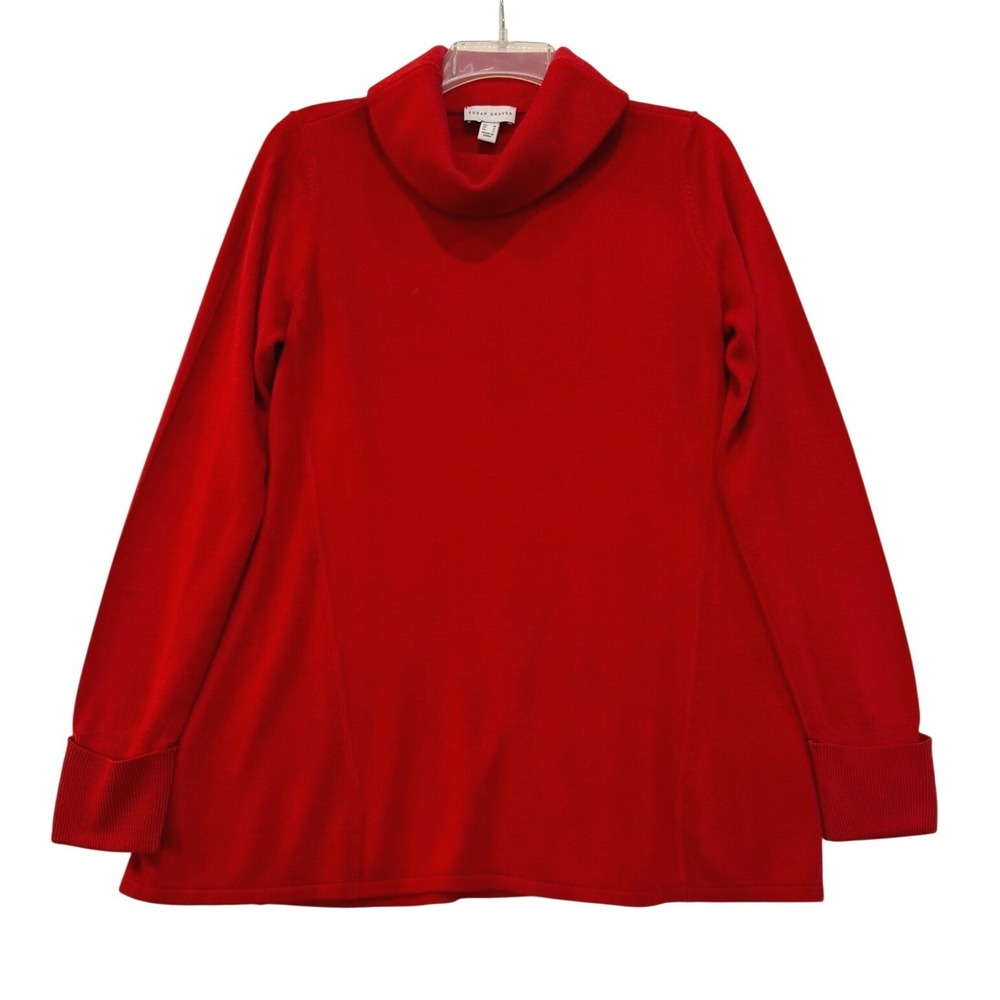 Susan Graver Women's Red Cowl Neck A-Line Long Sleeve Knit Sweater Size Medium